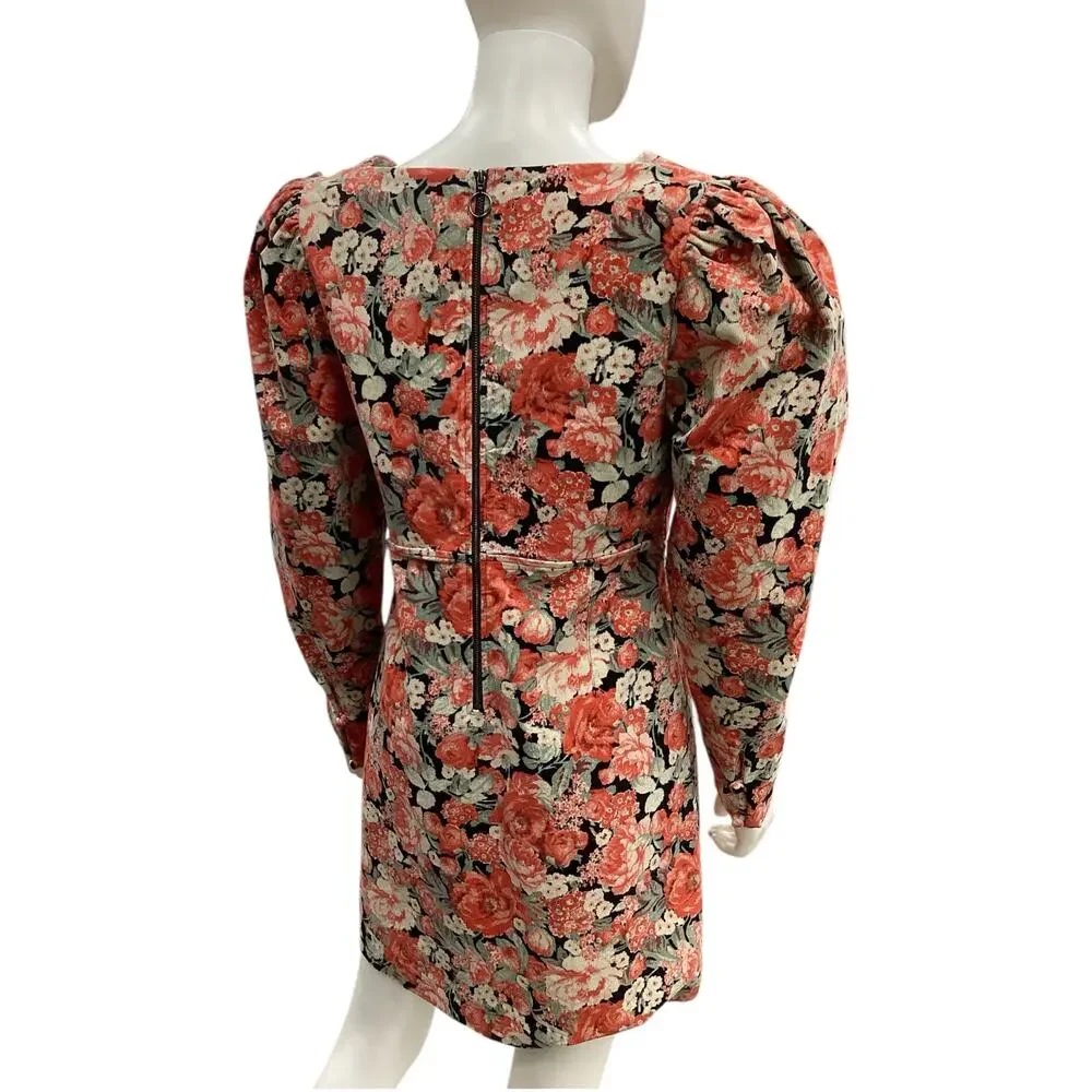 Free People Dress Women’s Size 8 Corduroy Long Puff Sleeve Back Zipper Floral